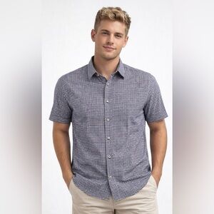 ROBERT GRAHAM Men’s Navy and White Houndstooth Checkered S/S Shirt, Size M